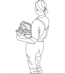 continuous line drawing farmer with vegetables vector illustration simple