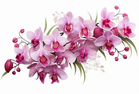 A beautiful bouquet of pink orchids on a clean white background