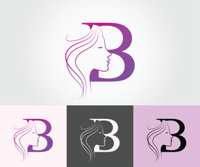 B letter Beauty face, hair salon logo design vector template