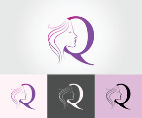 Q letter Beauty face, hair salon logo design vector template