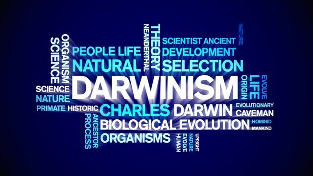 Darwinism animated tag word cloud;text design animation kinetic typography seamless loop.