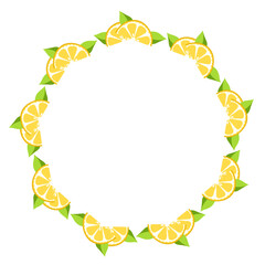 lemon slices with leaves art drawn round frame