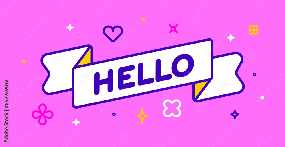 Canvas Prints ribbon and banner hello. greeting card with ribbon and word hello. trendy barbie style barbiecore ri