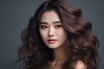 Naklejka premium Young asian beauty woman, korean makeup style. Generative Ai