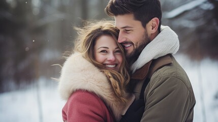 Obraz premium Cute couple in winter outdoors
