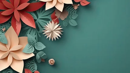 Fotobehang Idea craft decorations. Colorful paper origami snowflakes for winter background. Ai generative © Iryna