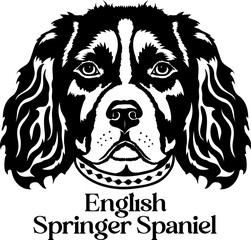 English Springer Spaniel Dog silhouette monogram Dog breed. Dog face 