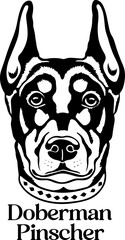 Doberman Dog silhouette monogram Dog breed. Dog face 