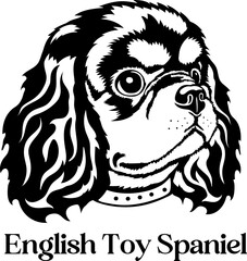 English Toy Spaniel Dog silhouette monogram Dog breed. Dog face 