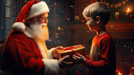 Boy receiving a gift from santa
