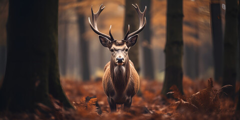  A Beautiful Deer Stands In The Lush Forest, Looking Directly At The Camera With A Curious Expression.