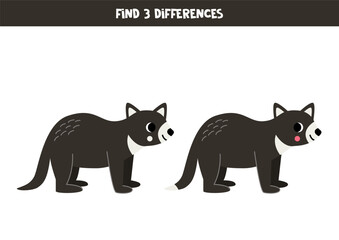 Find 3 differences between two cute cartoon Tasmania devil.
