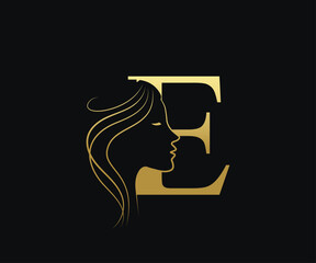 E letter Beauty face, hair salon logo design vector template