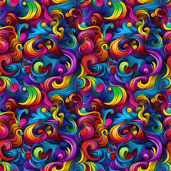 Seamless Psychedelic Textile illustration abstract floral texture patterns for fabric digital print. Generative AI