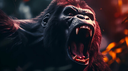 Roaring gorilla teeth - obrazy, fototapety, plakaty