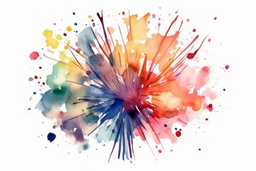 Watercolor fireworks for a festive birthday celebration on white background. AI generated - obrazy, fototapety, plakaty