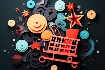 Obraz premium Black Friday Gifts with cart and other elements 