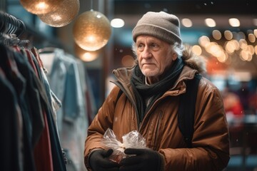 Portrait of senior man shopping in winter