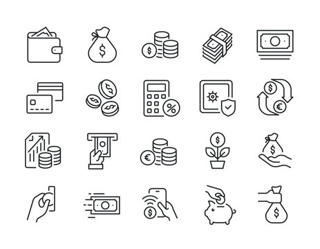 Money, finance thin line icons. Editable stroke. For website marketing design, logo, app, template, ui, etc. Vector illustration.
