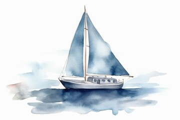 Watercolor sailboat for a nautical-themed Birthday celebration on white. AI generated