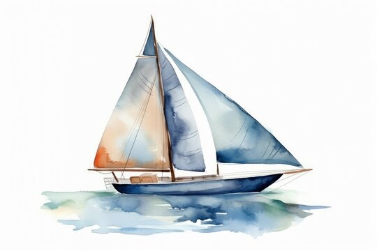 Watercolor sailboat for a nautical-themed Birthday celebration on white. AI generated