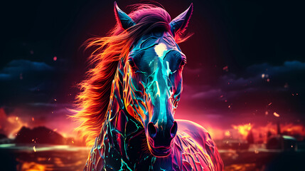 Colorful cyber horse portrait head