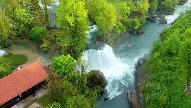 Village of Rastoke near Slunj in Croatia, old water mills on waterfalls of Korana river, beautiful countryside landscape. Landscape with river and little waterfalls in Rastoke village, Croatia.