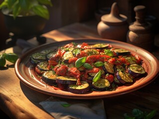 Rustic ratatouille with fresh basil