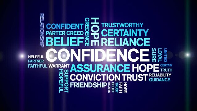 Confidence animated tag word cloud;text design animation kinetic typography seamless loop.