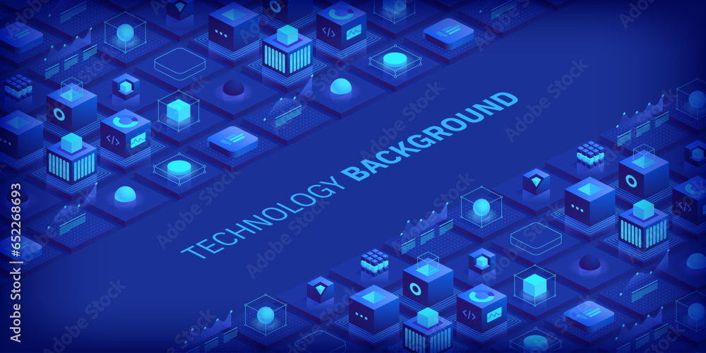 Poster technology background. isometric horizontal vector template design for banner, cover, and header. fu