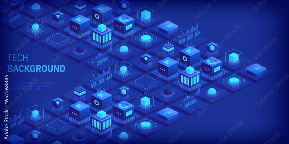 Poster technology background. isometric horizontal vector template design for banner, cover, and header. fu