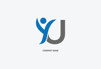 Human with letter U logo design concept template