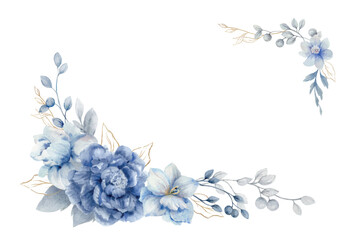 Watercolor vector dusty blue flower wreath.
