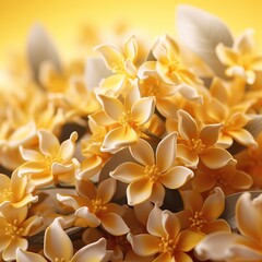 White and Yellow Osmanthus Flower over a Yellow Background. Isolated Subject.