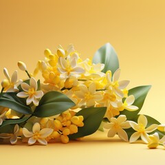 Obraz premium White and Yellow Osmanthus Flower over a Yellow Background. Isolated Subject.