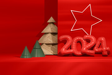 Christmas Concept, New Year 2024, 3D