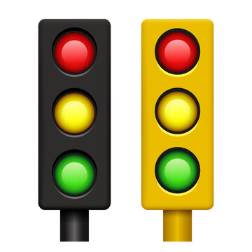 Traffic light. Realistic 3D traffic light. Black and yellow traffic lights. Vector clipart.