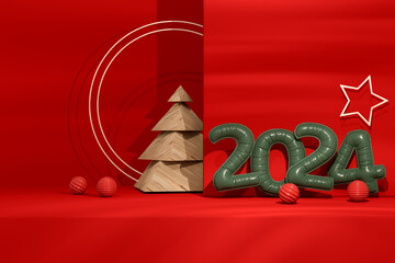 Christmas Concept, New Year 2024, 3D