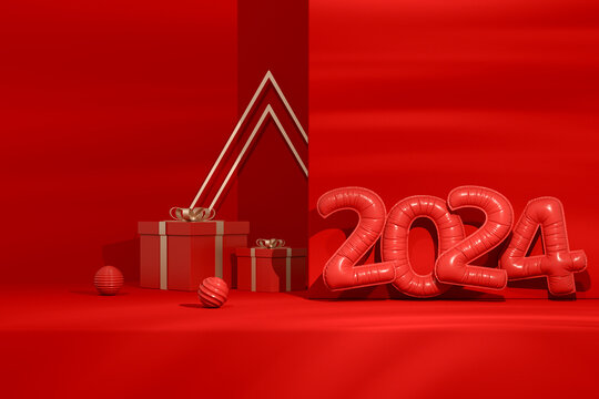 Christmas Concept, New Year 2024, 3D