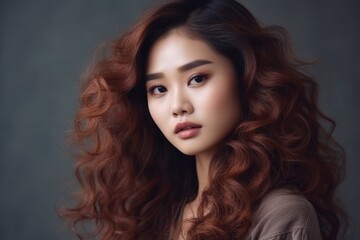 Naklejka premium Young asian beauty woman, korean makeup style. Generative Ai