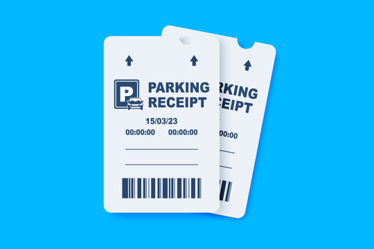 Parking receipt template. Parking ticket. Paper receipt from ticket machine slot. Cars parking tickets. Payment station. Check from parking meter mock up. Vector illustration