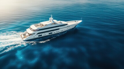 Naklejka premium Huge Yacht in the Ocean Navigating. Professional Shot made with a Drone. 