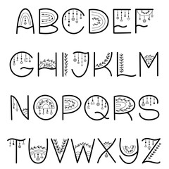 Boho styled alphabet set. Vector illustration.