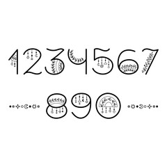 Set of boho styled numbers. Vector illustration.