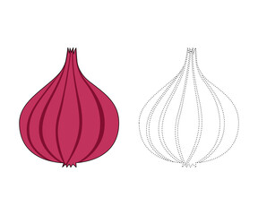 Red onion. Coloring page or coloring book for children, Red onion vector illustration. Isolated white background.
