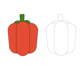 Red bell pepper. Coloring page or coloring book for children, Red bell pepper vector illustration. Isolated white background.