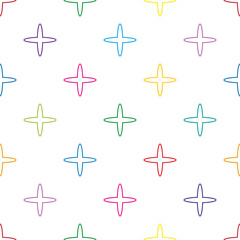 Obraz premium Seamless pattern with multicolored contour figures in the form of crosses. Background with a repeating ornament in the form of advantages for wallpaper, design, wrappers, textiles