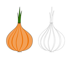 Yellow onion. Coloring page or coloring book for children, Yellow onion vector illustration. Isolated white background.