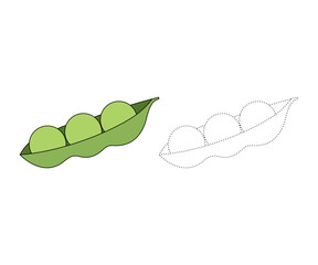 Green beans. Coloring page or coloring book for children, Green beans vector illustration. Isolated white background.
