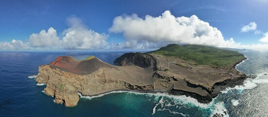 Breathtaking aerial view of the Capelinhos volcano located in the Azores, Portugal - obrazy, fototapety, plakaty